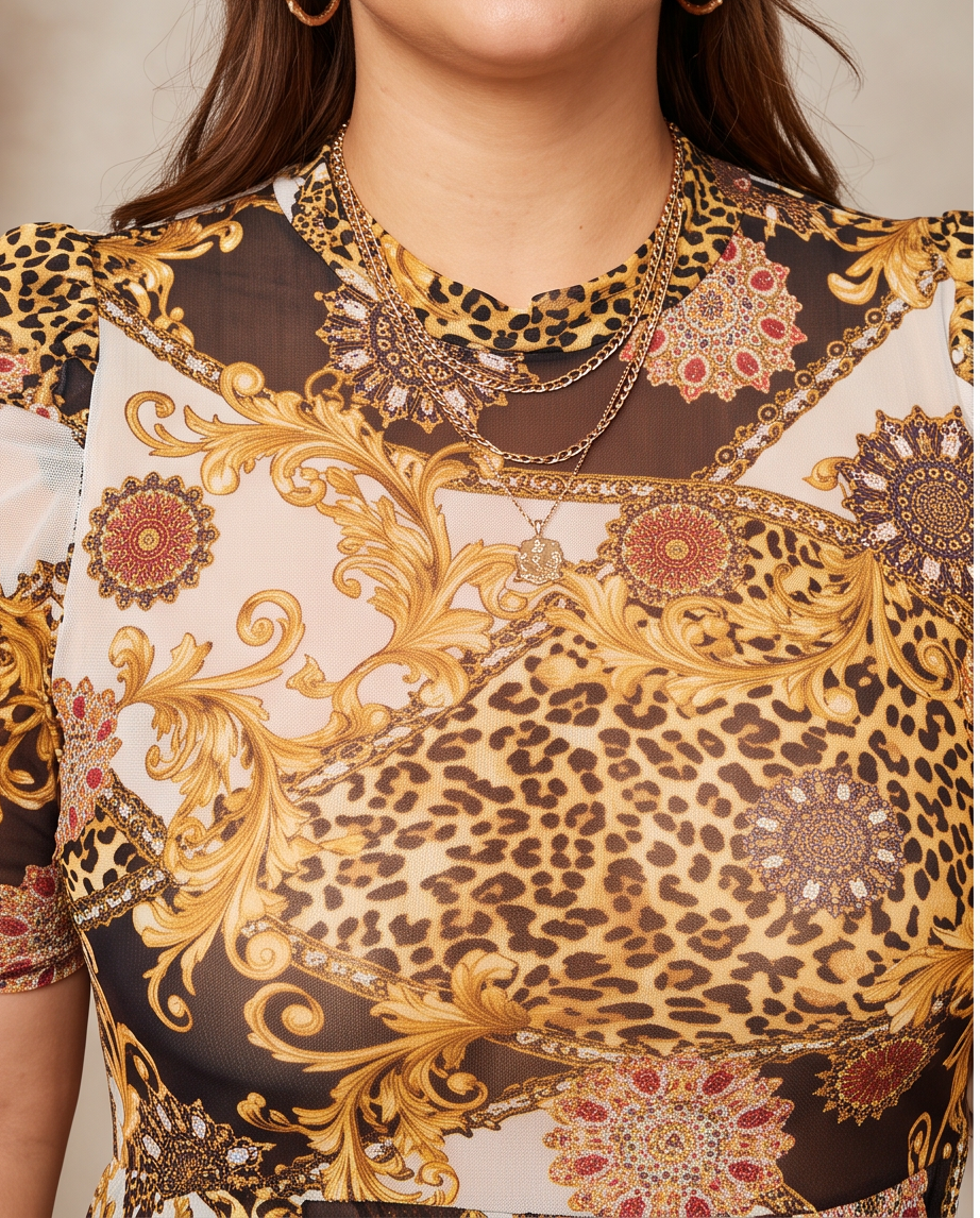 Plus Size High Low Animal Print Top