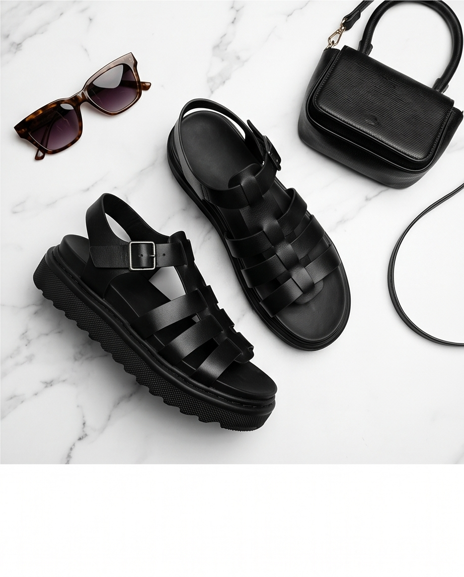 Chunky Black Strappy Sandals
