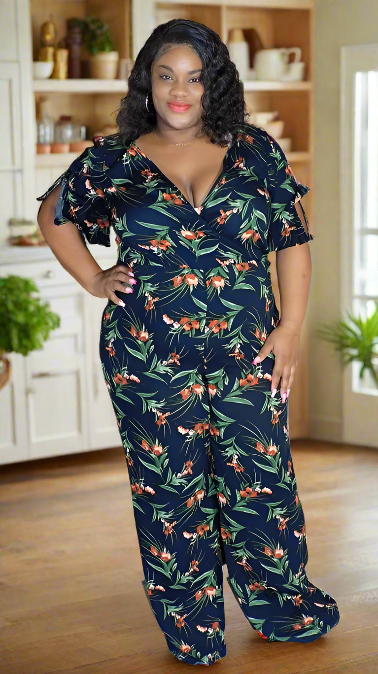 Plus Size Black Floral Jumpsuit - 4479P