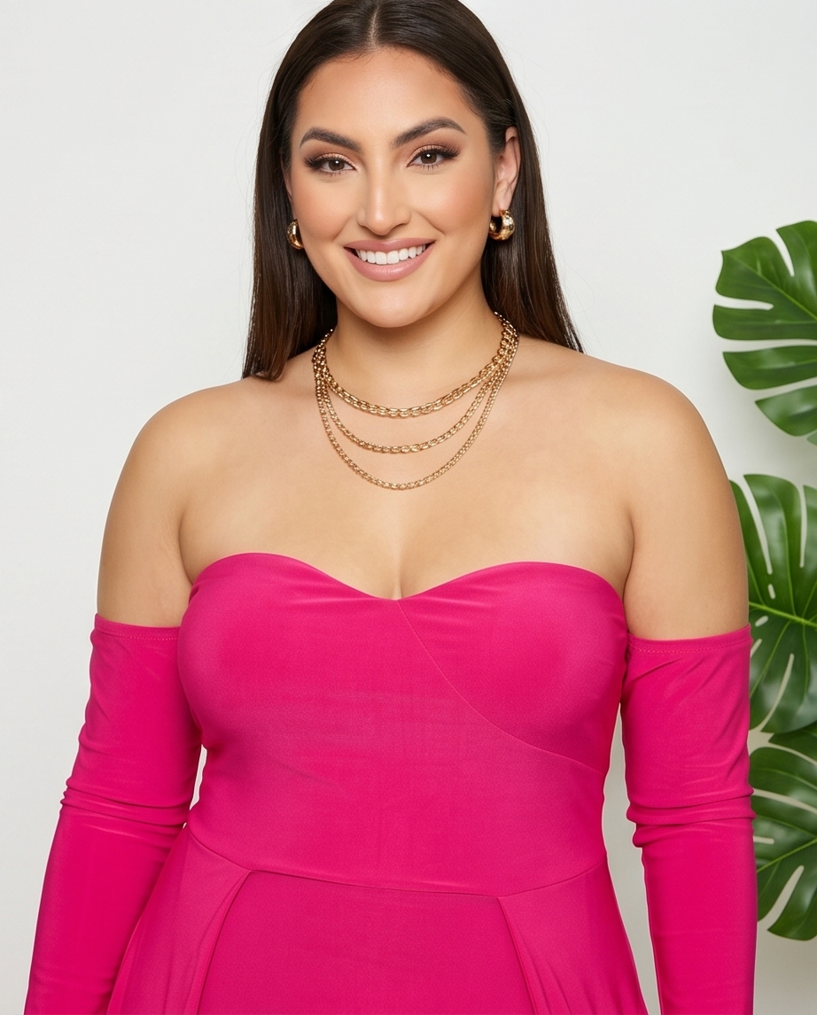 Plus Size Pink Sassy High Slit Dress