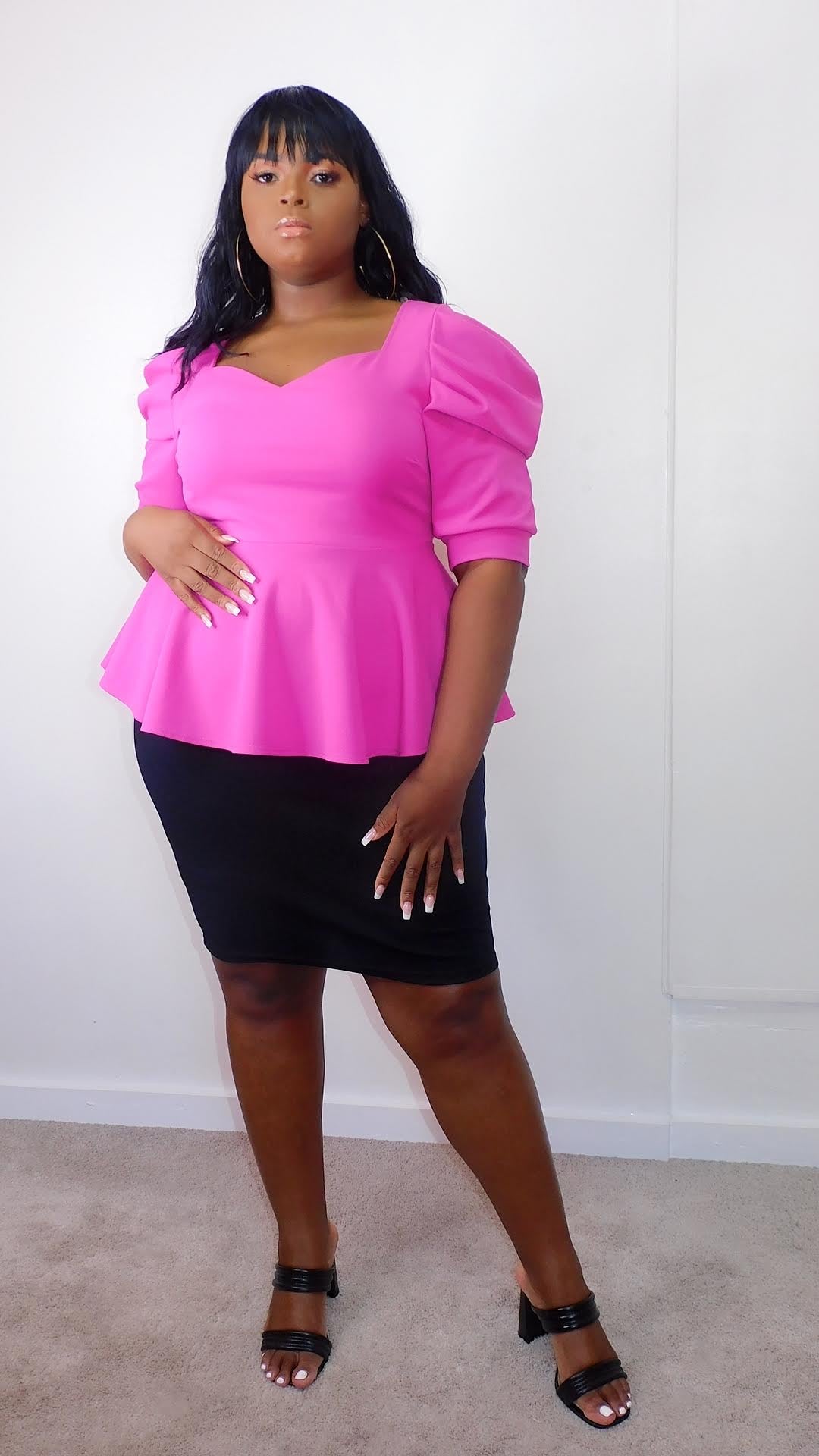 Plus Size Pink Peplum Dress - 1255