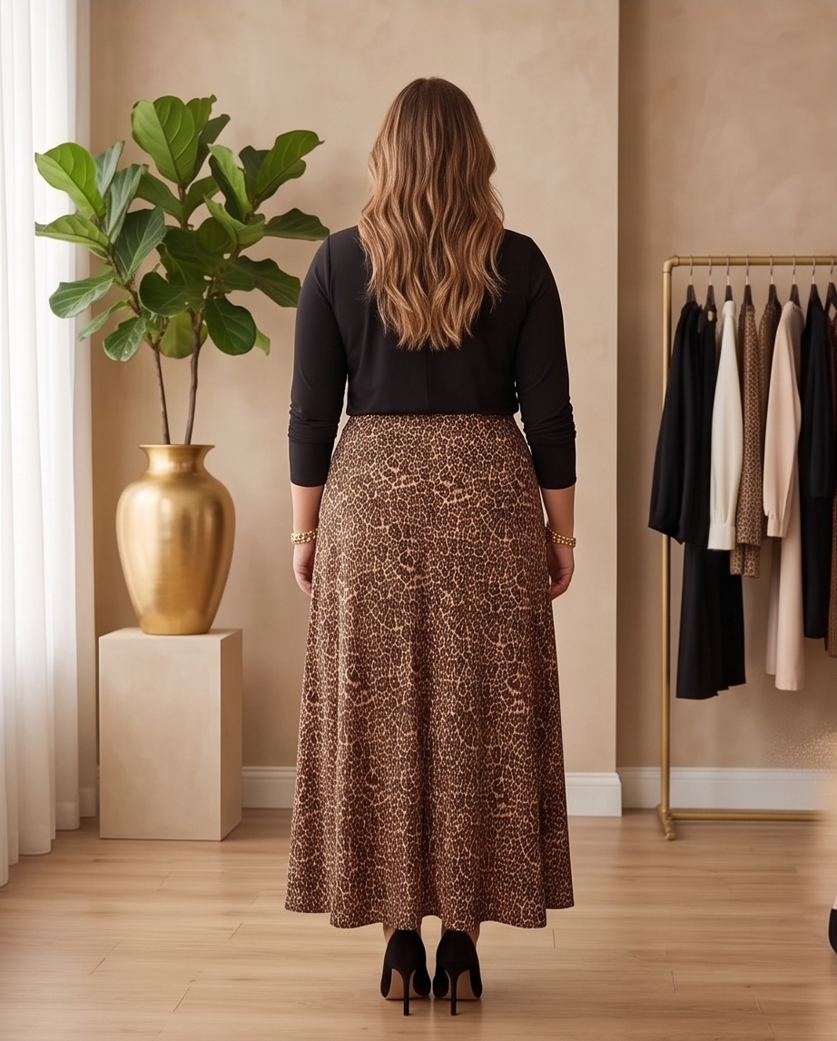 Plus Size Animal Print Maxi Skirt