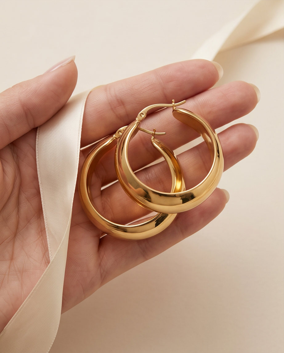 Gold Stainless Steel Wide Hoop Earrings