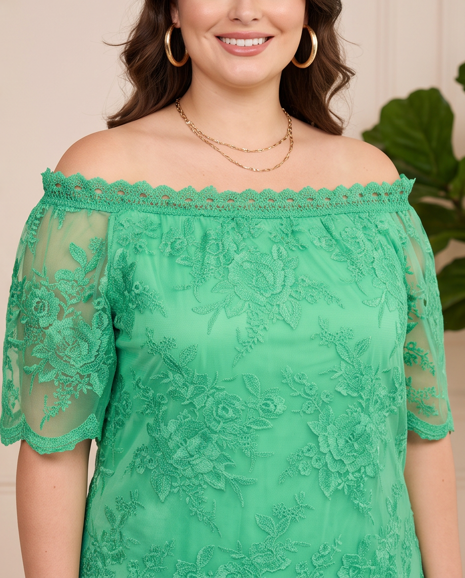 Plus Size Green Lace Top