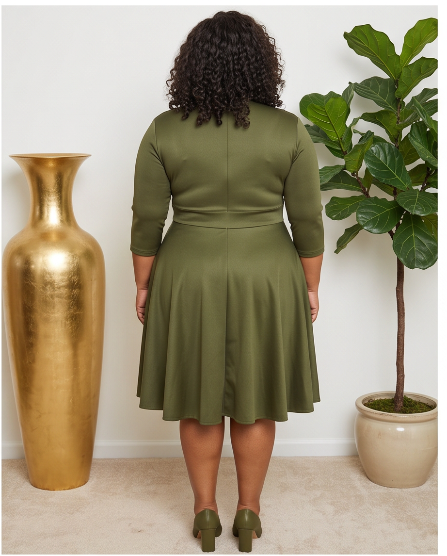 Plus Size Olive Tie Neck Skater Dress