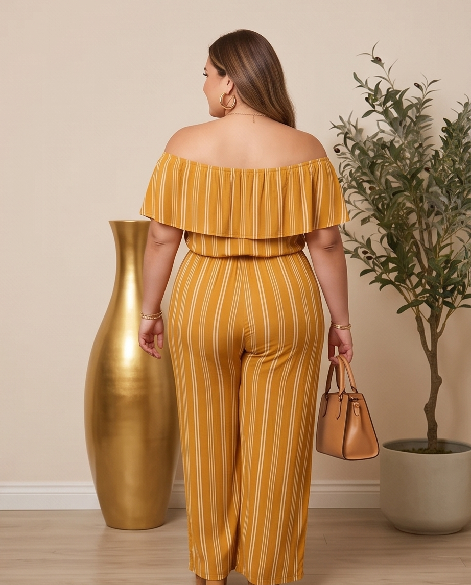 Plus Size Mustard Striped Jumpsuit