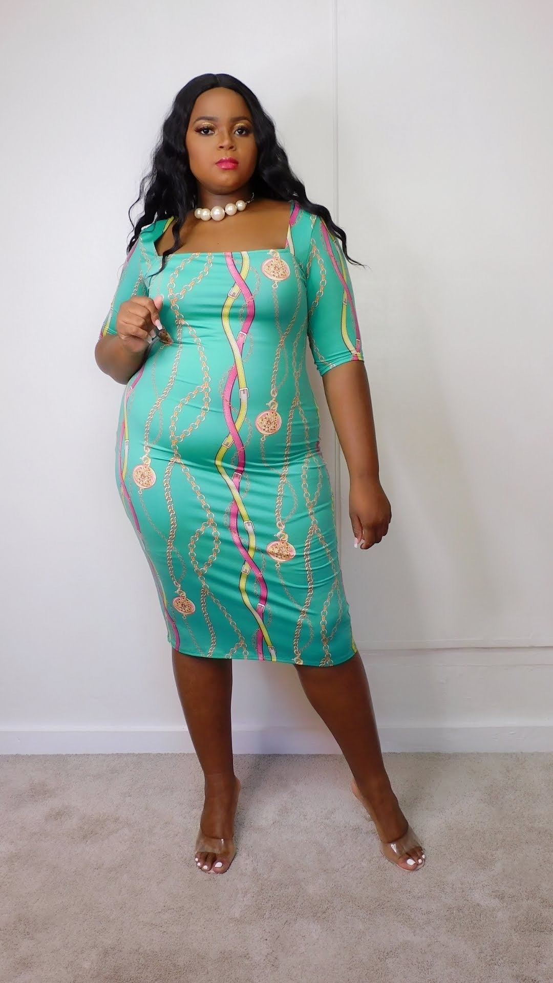 Plus Size Chain Link Body-con Dress - 2045DX