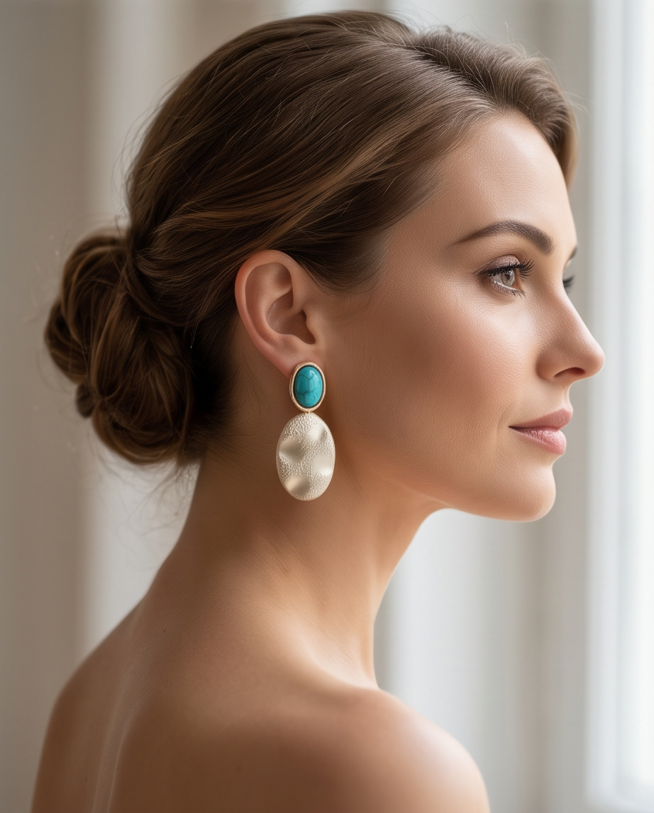 Teal Textured Oval Pearl Earrings
