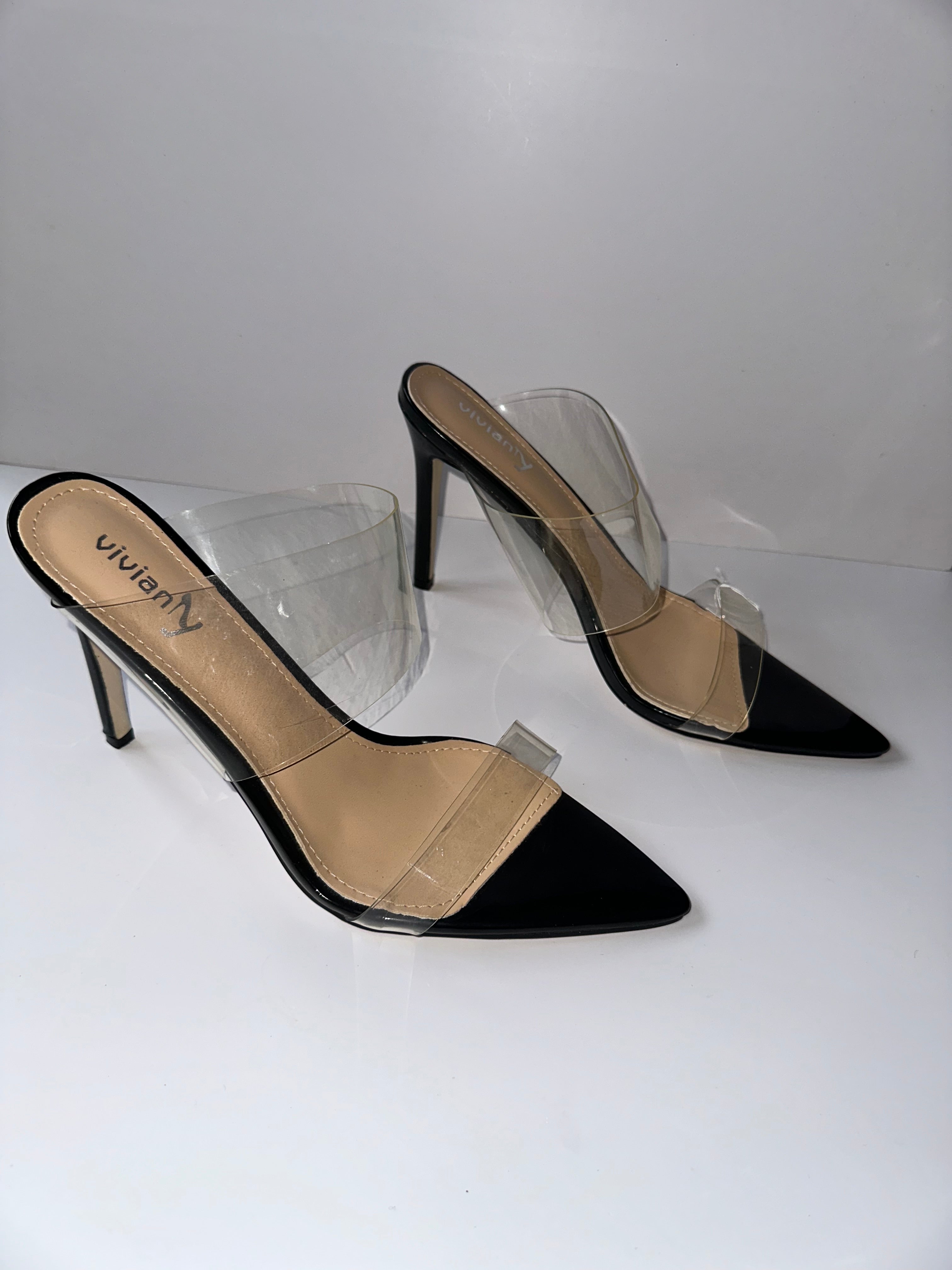 Black And Clear Stiletto Heels - 1449