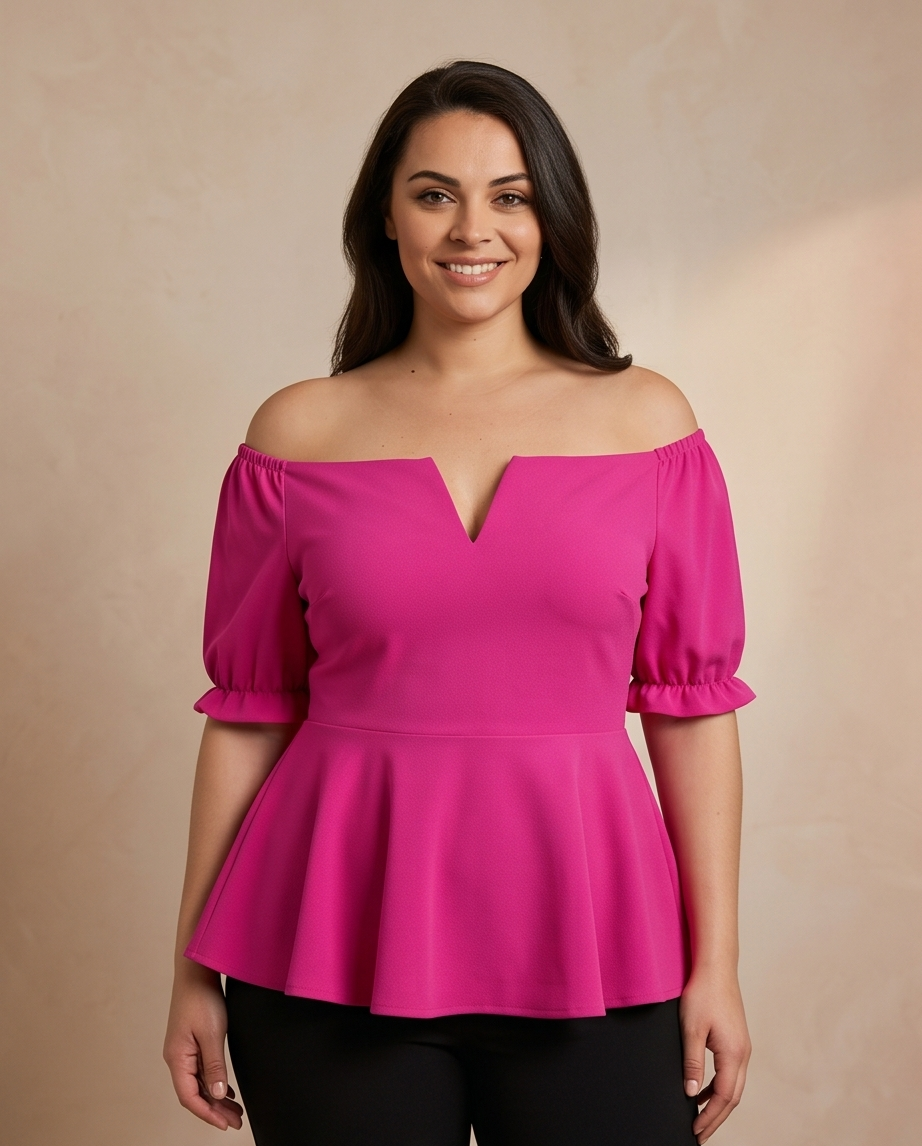 Plus Size Hot Pink Off Shoulder Top