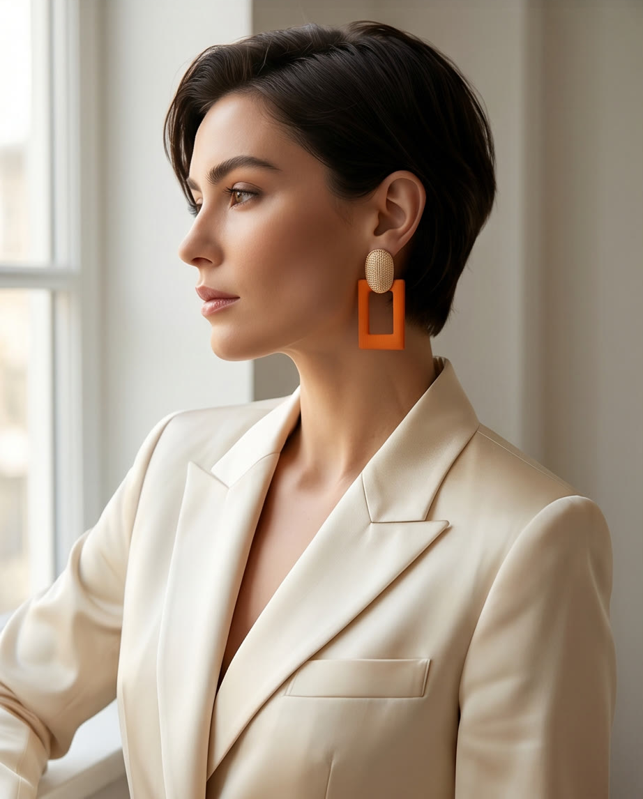 Gold And Orange Boxy Earrings
