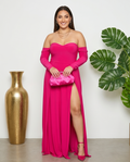 Plus Size Pink Sassy High Slit Dress