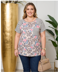 Plus Size Animal Print Striped Top
