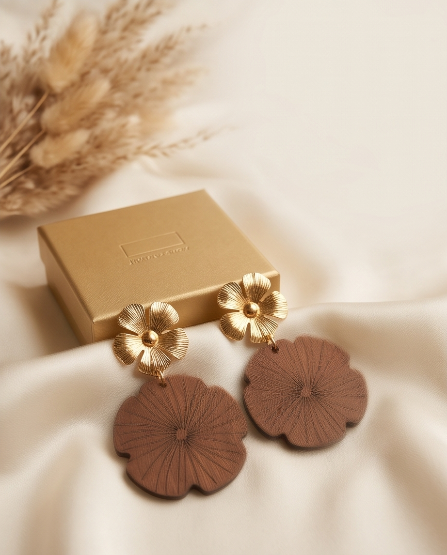 Gold Flower Pattern Earrings