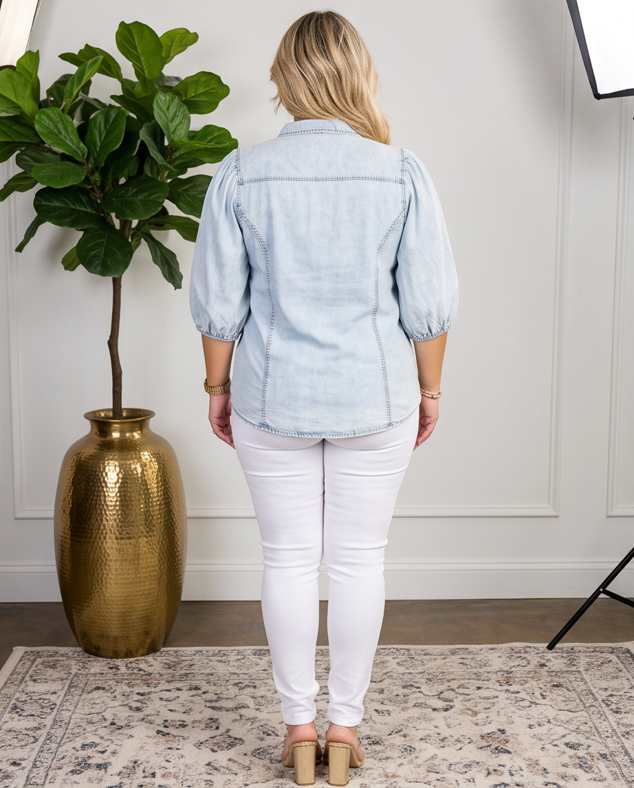 Plus Size Denim Puff Sleeve Top