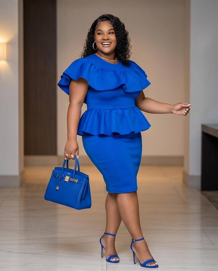 Plus Size Blue Ruffle Dress