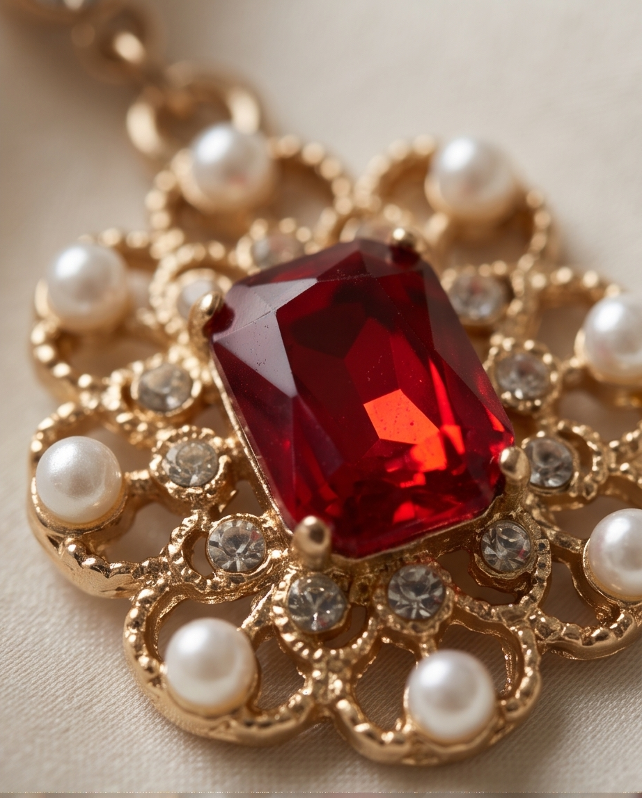 Red Diamond With Pearl Earrings