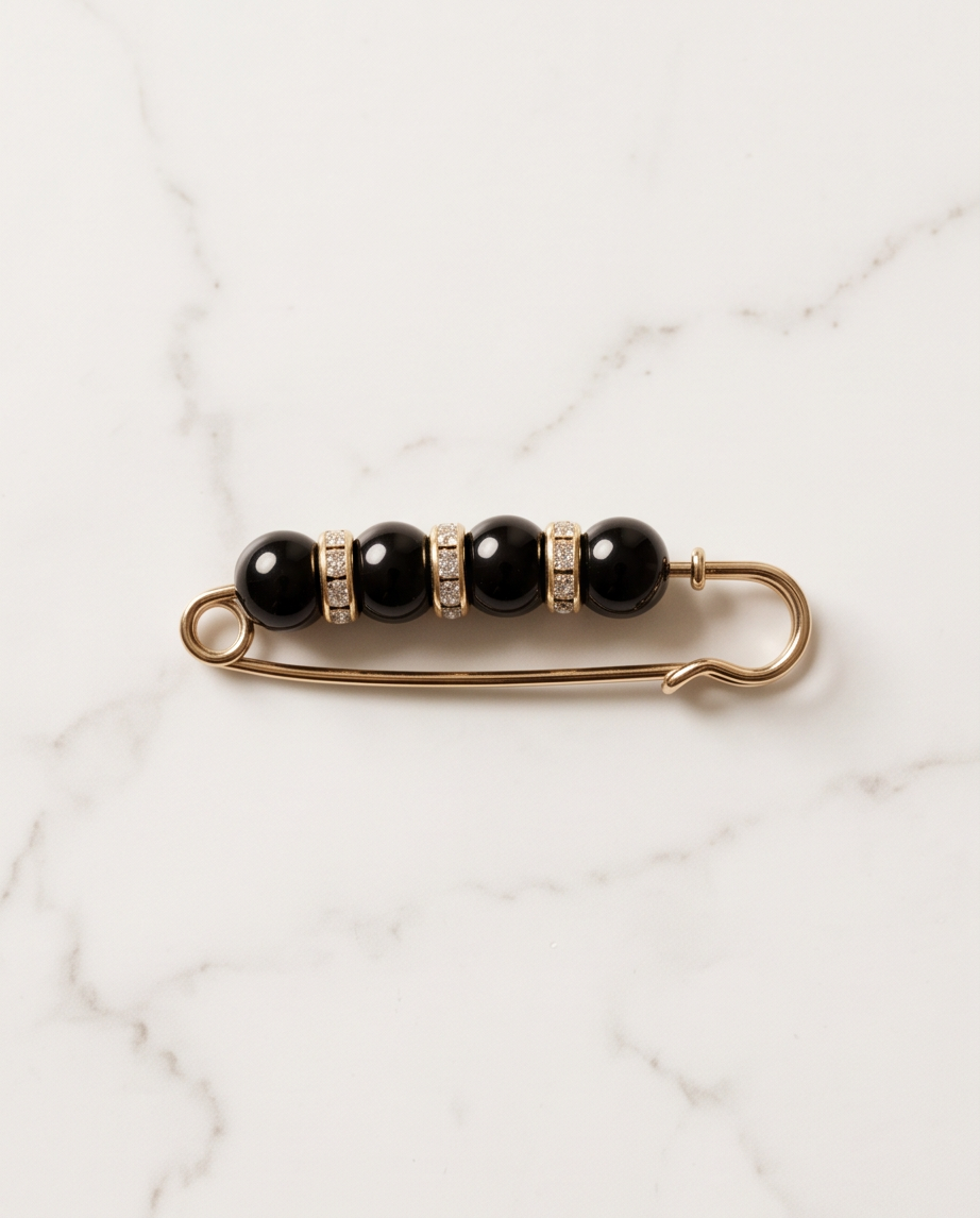 Black Pearly Pinned Brooch