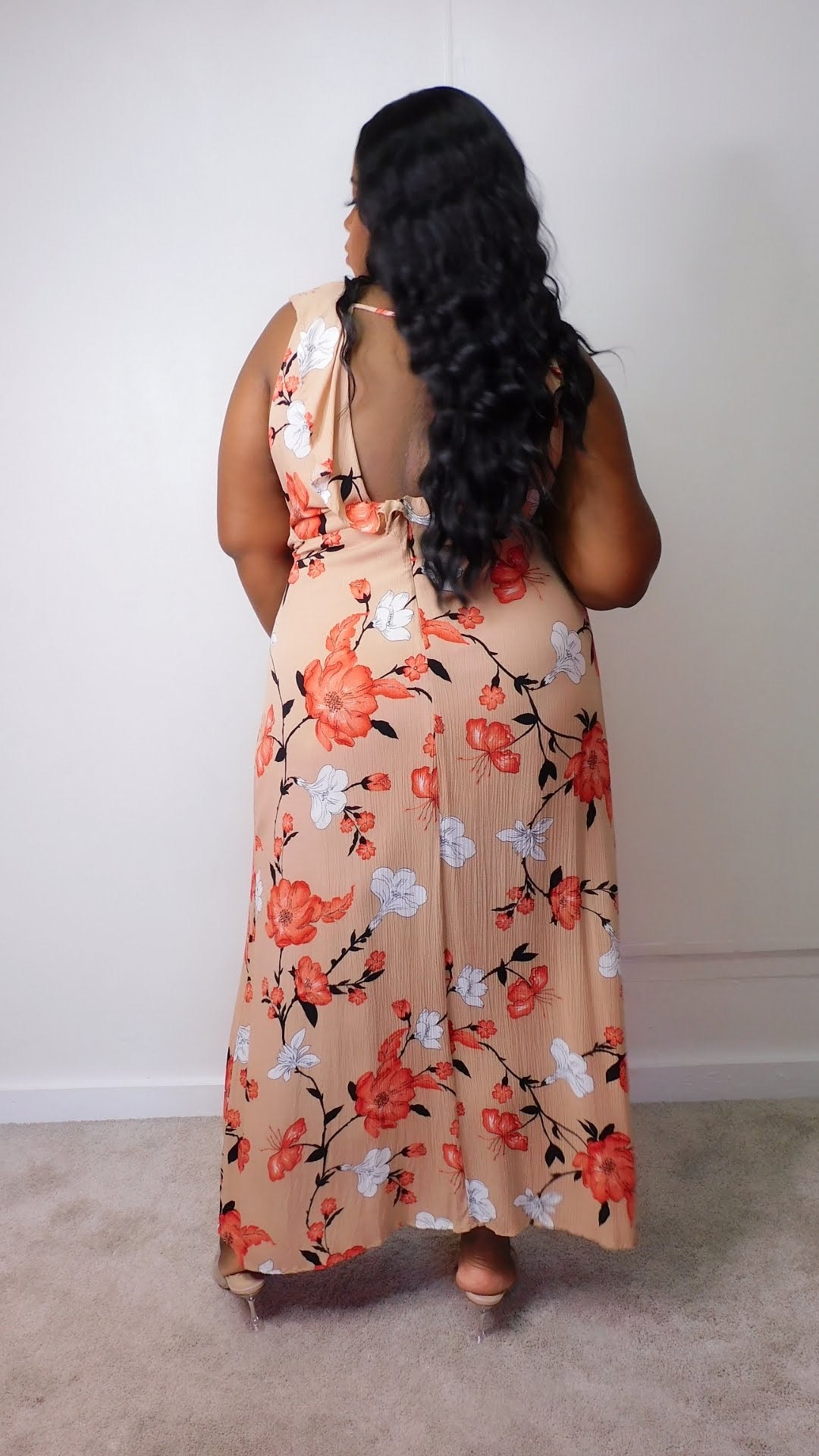 Plus Size Tan Floral Maxi Wrap Dress - 1274