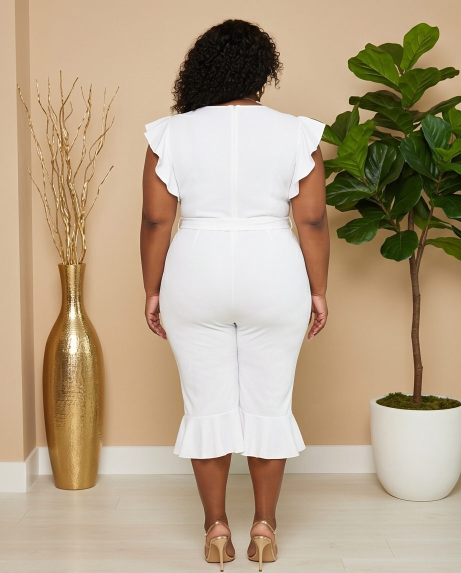 Plus Size Ruffle Trim Jumpsuit