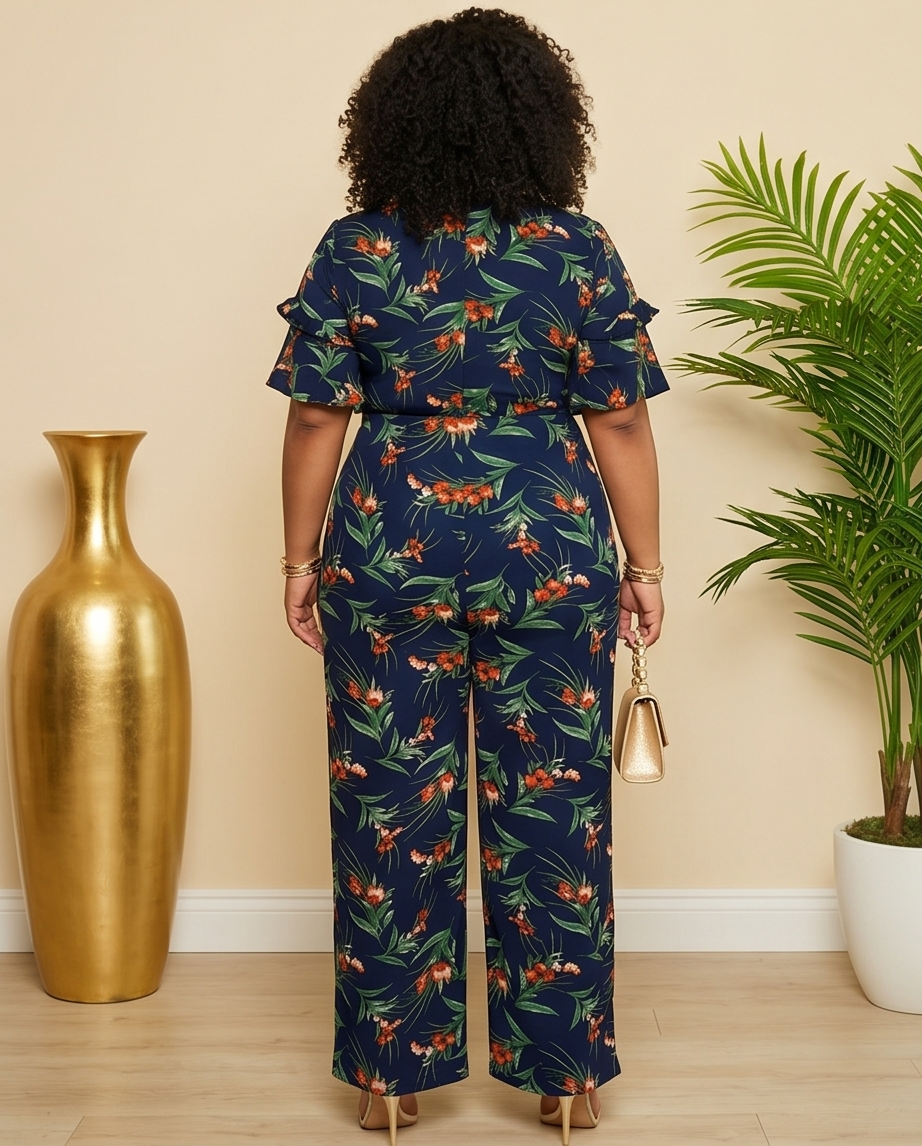 Plus Size Black Floral Jumpsuit
