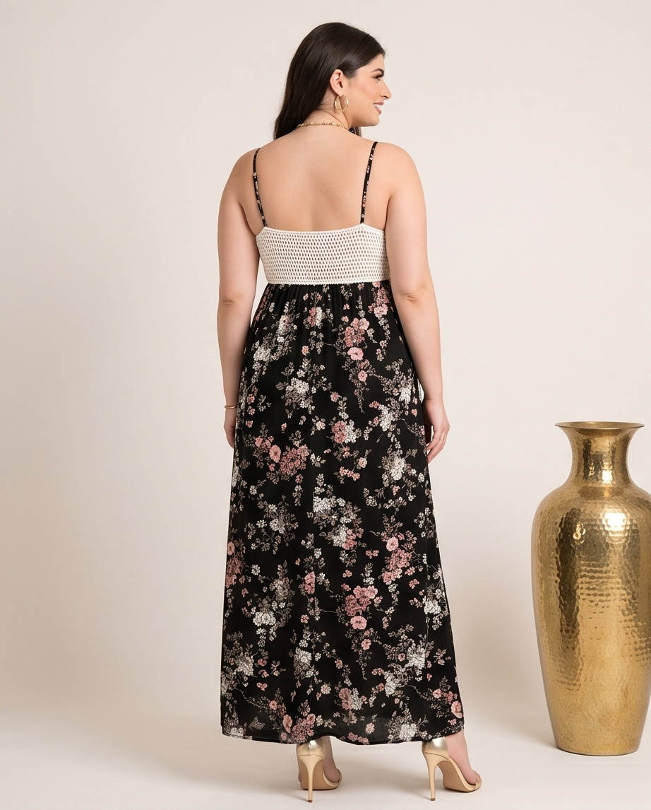 Plus Size Crochet Floral Maxi Dress
