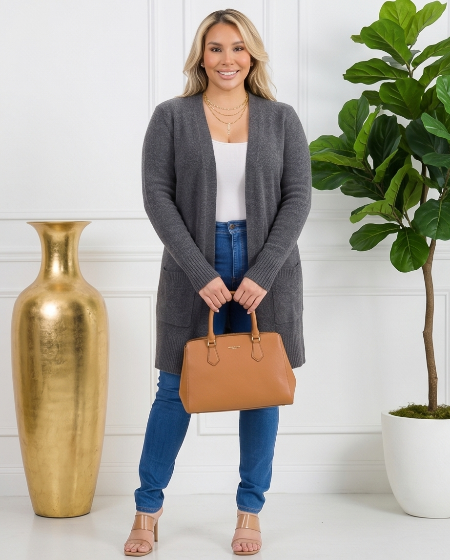 Plus Size Heather Grey Cardigan Sweater