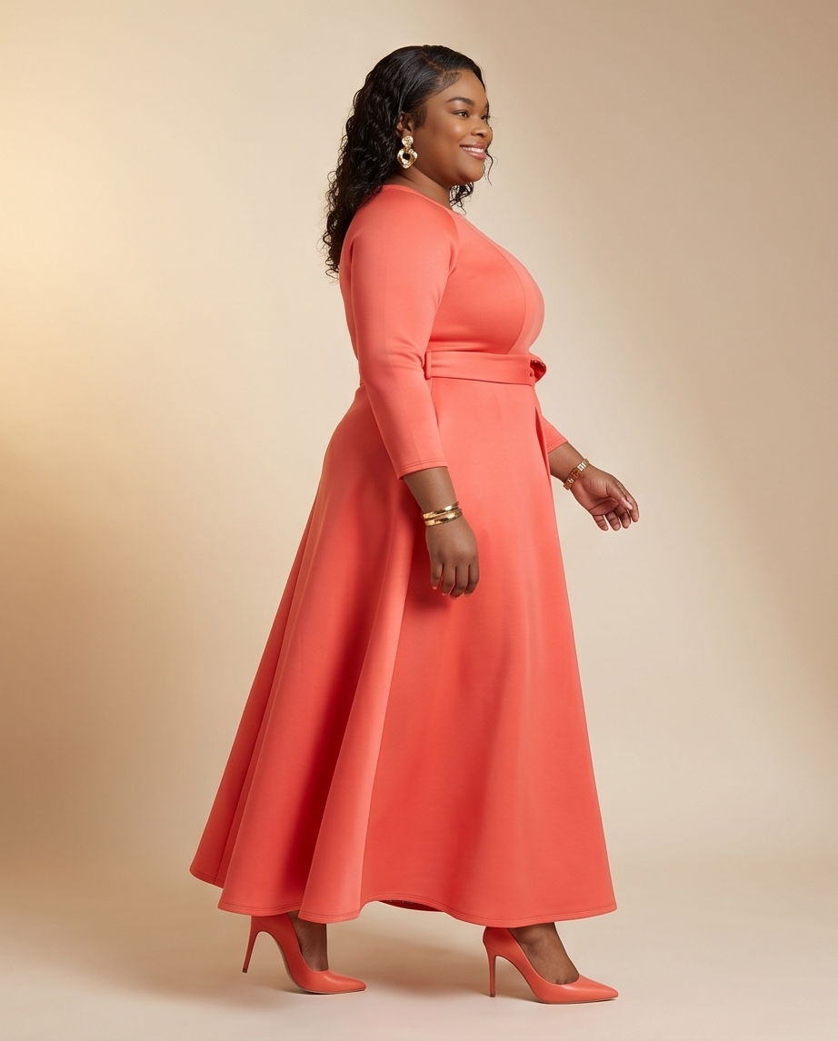 Plus Size Coral Wrap Maxi Dress