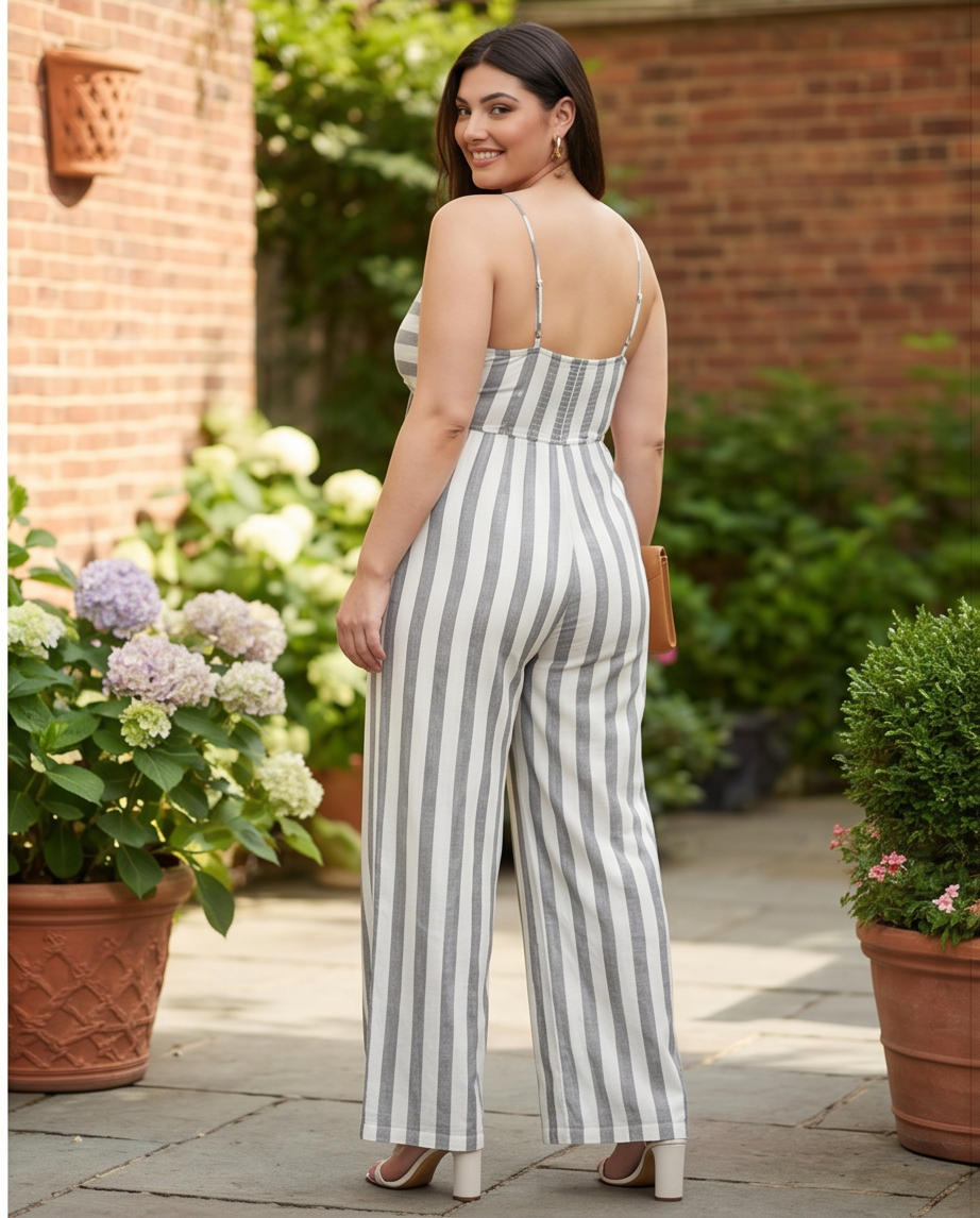 Plus Size Striped Cutout Detail Jumpsuit