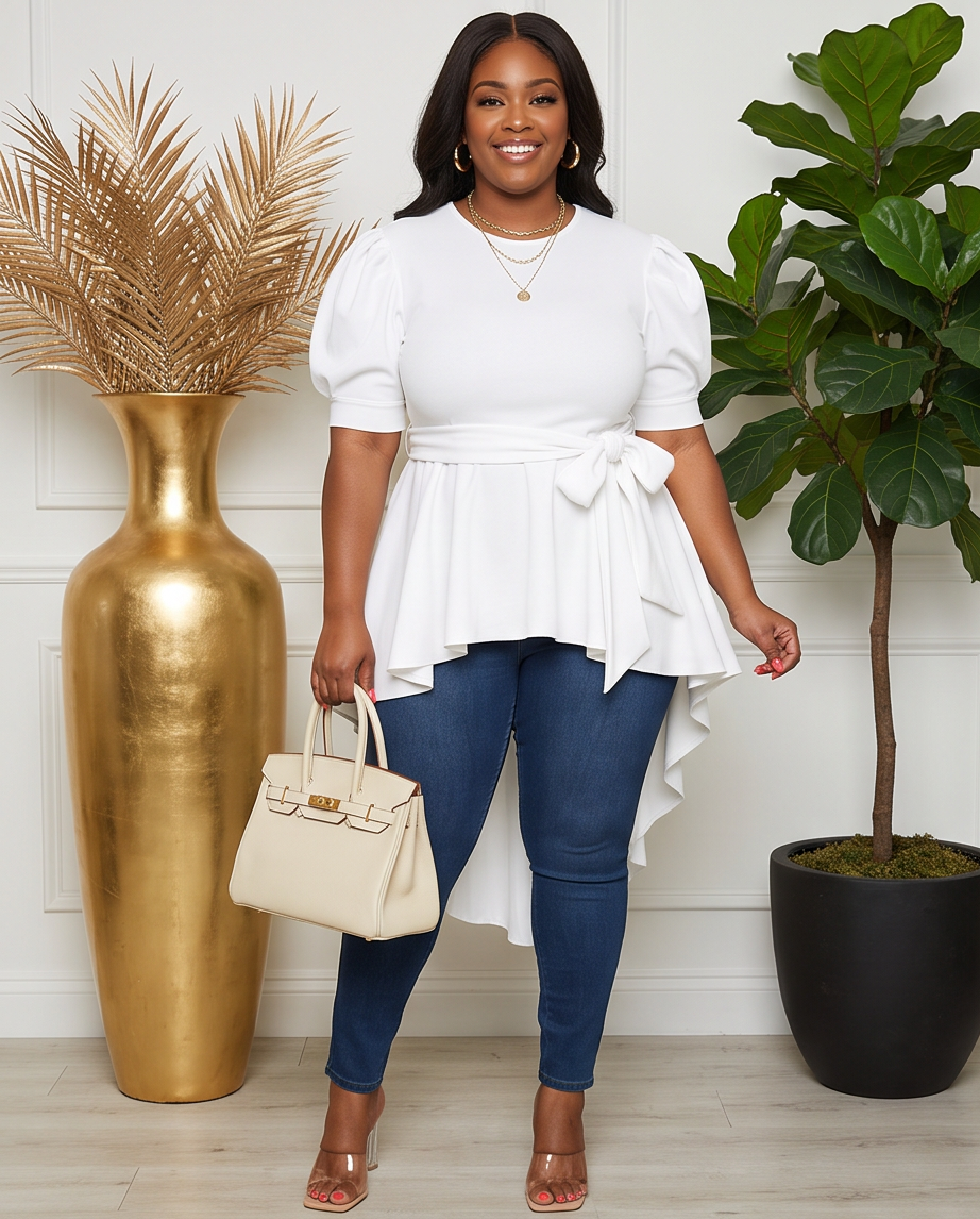 Plus Size White High Low Top
