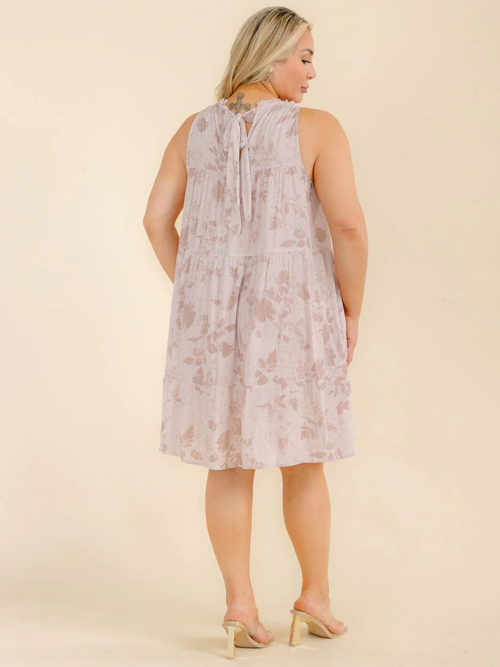 Plus Size Taupe Floral Front Pocket Midi Dress - 14705P