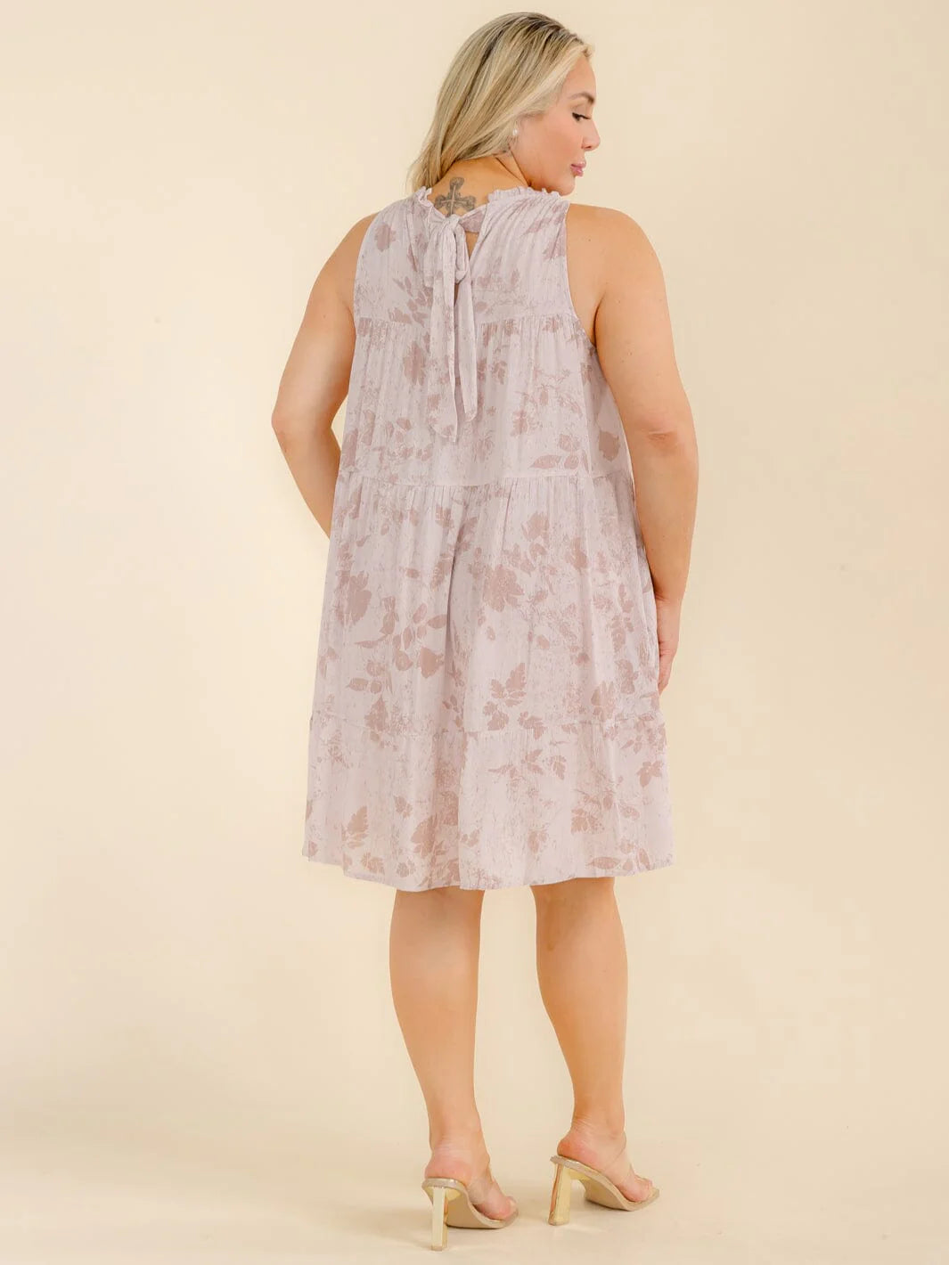 Plus Size Taupe Floral Front Pocket Midi Dress - 14705P