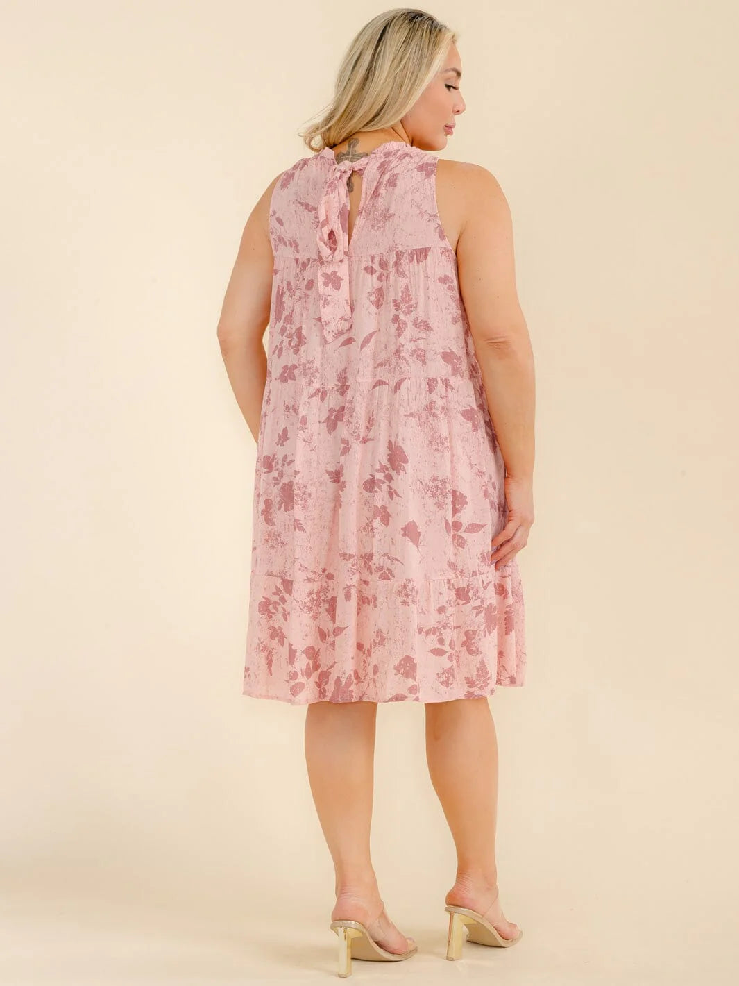 Plus Size Pink Floral Front Pocket Midi Dress - 14705P