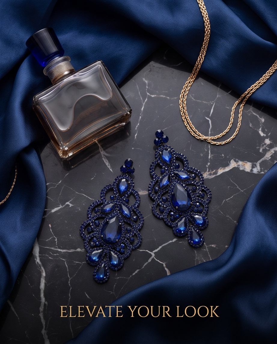 Luxe Navy Blue Long Earrings