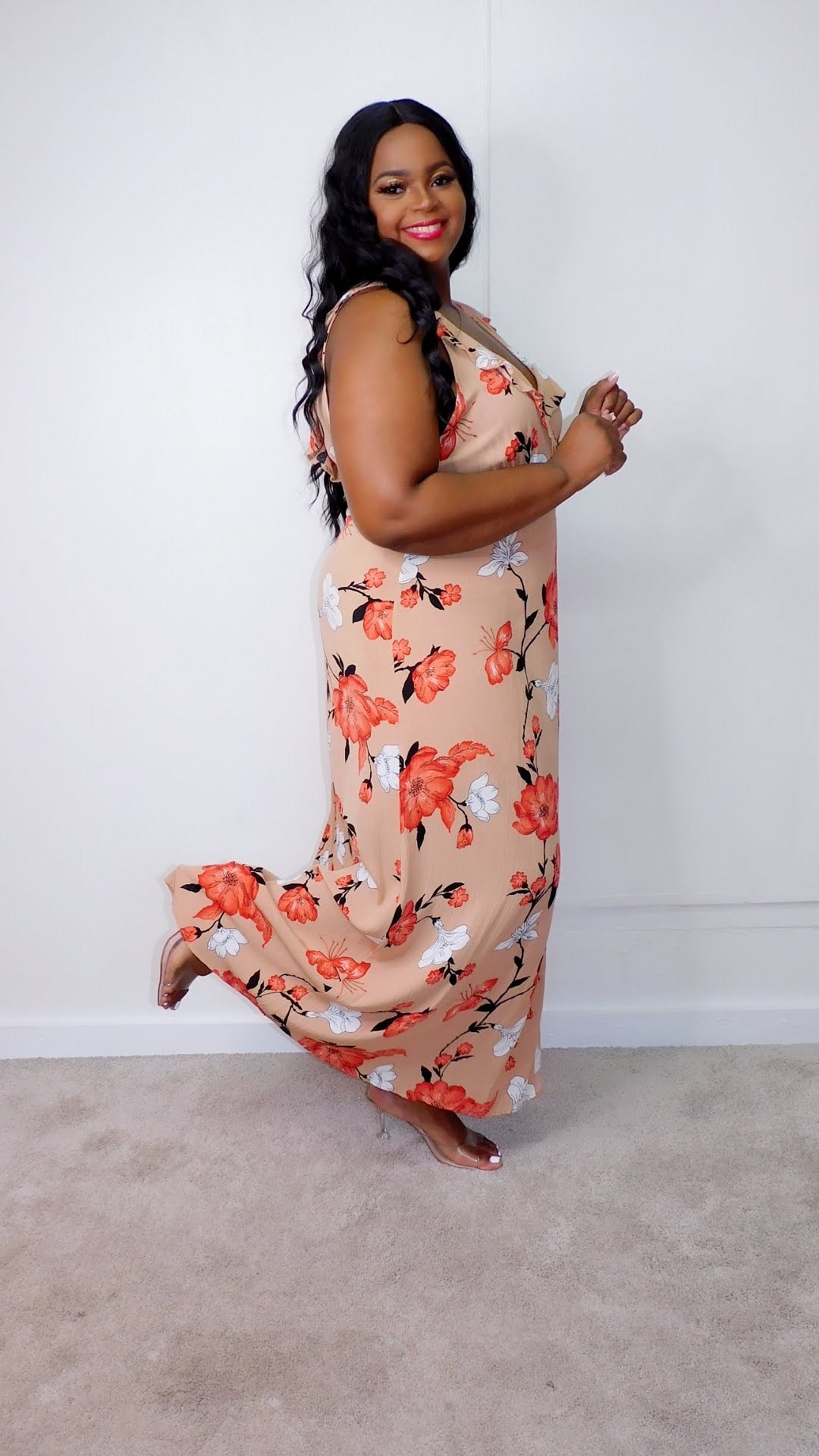 Plus Size Tan Floral Maxi Wrap Dress - 1274