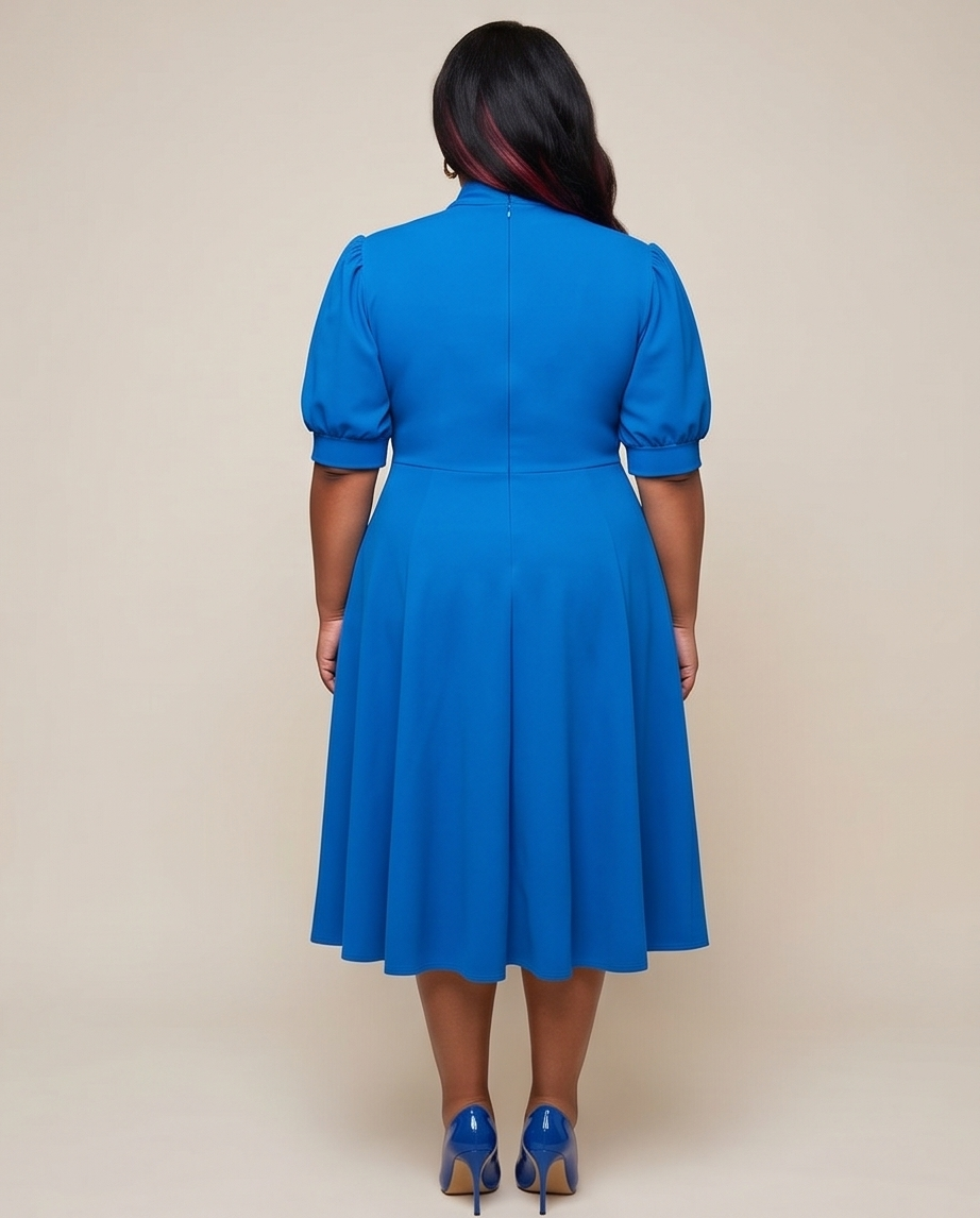 Royal Blue Self Tie Bow Midi Dress