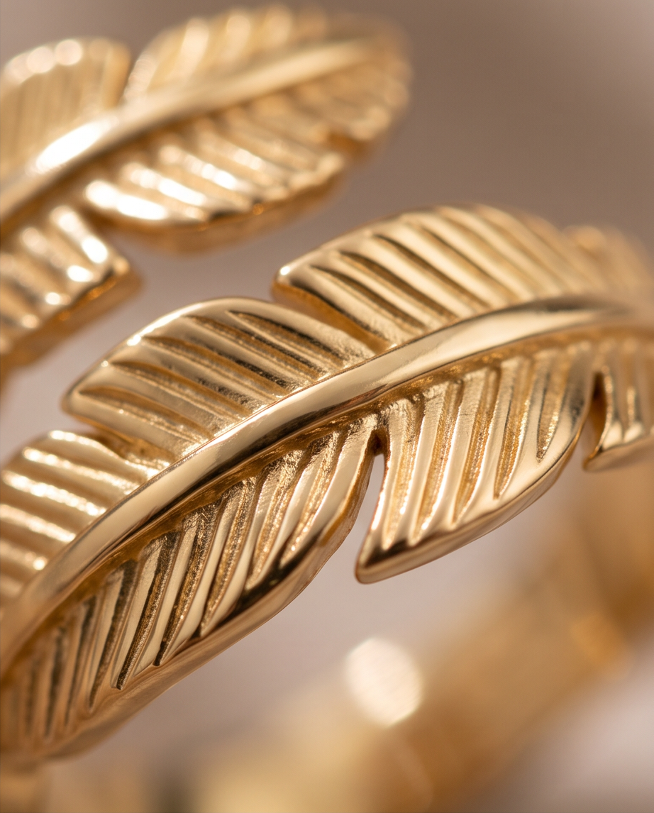 Stainless Still Gold Folded Leaf Ring