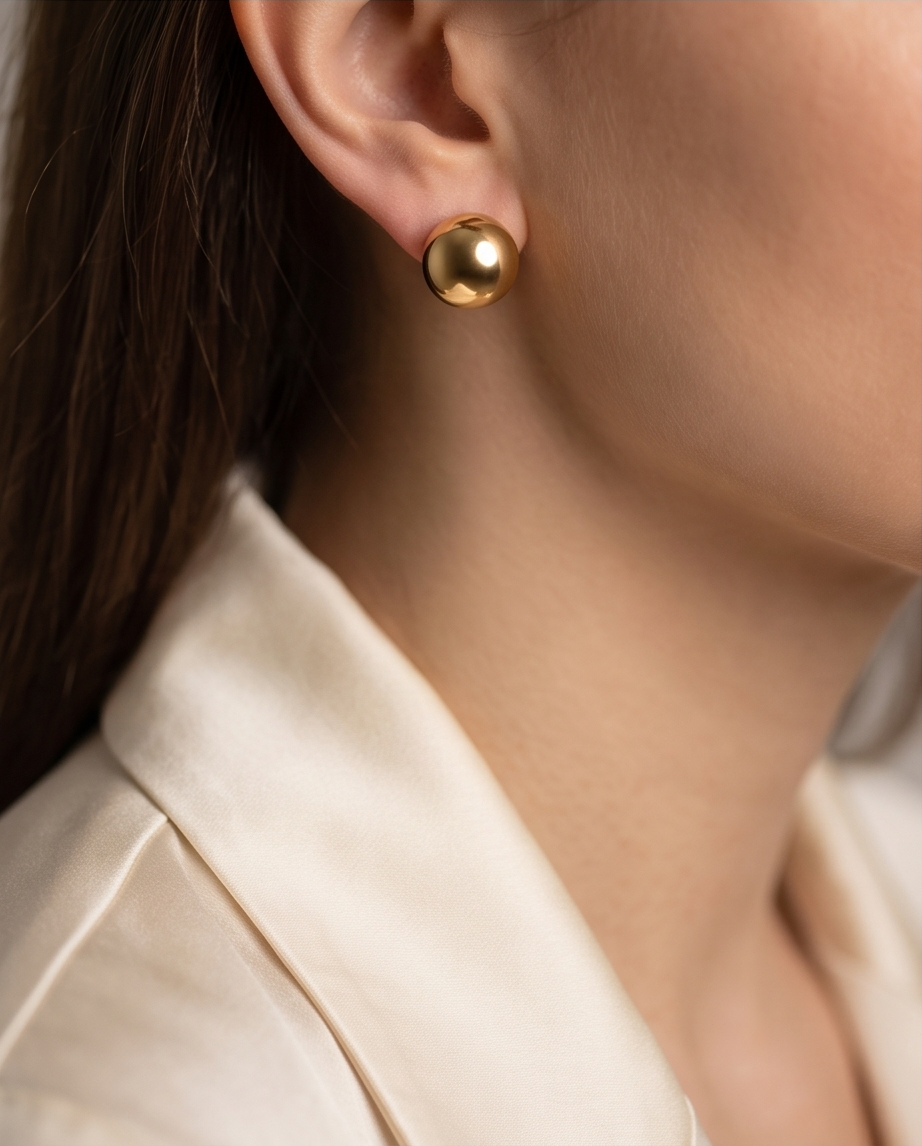 Stainless Steel Gold Knob Earrings