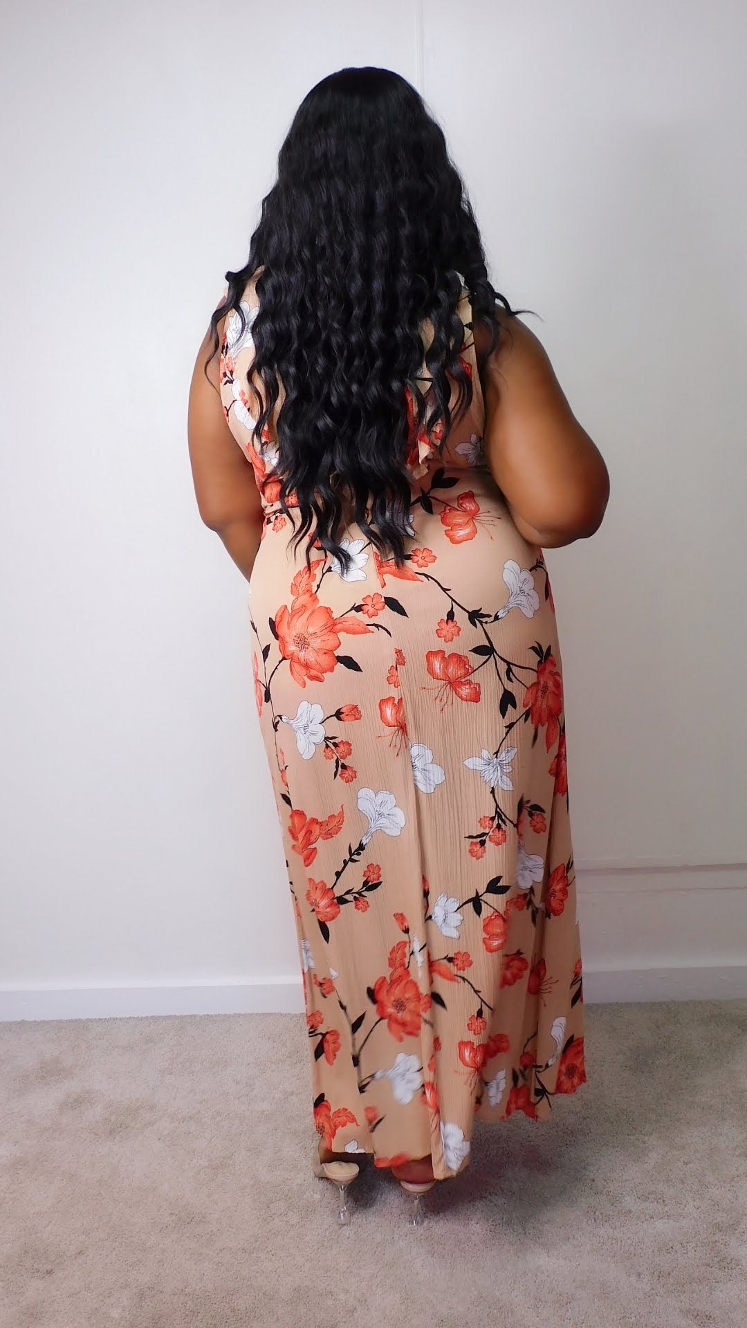 Plus Size Tan Floral Maxi Wrap Dress - 1274