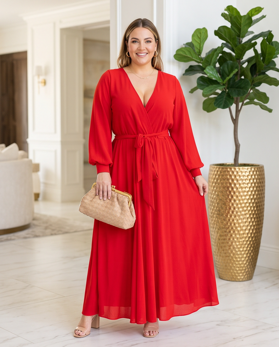 Plus Size Red Flowy Maxi Dress