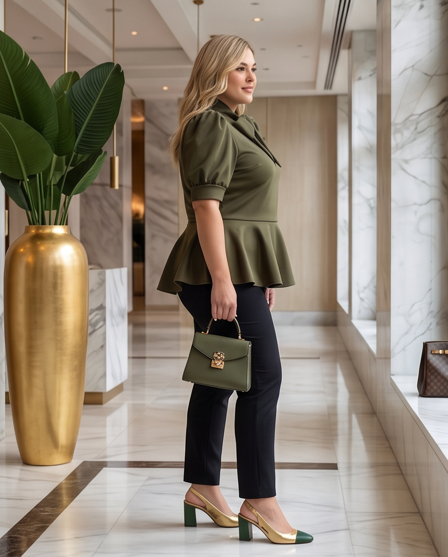 Plus Size Olive Tie Neck Top