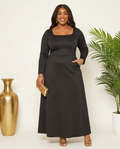 Plus Size Black Square Neck Maxi Dress