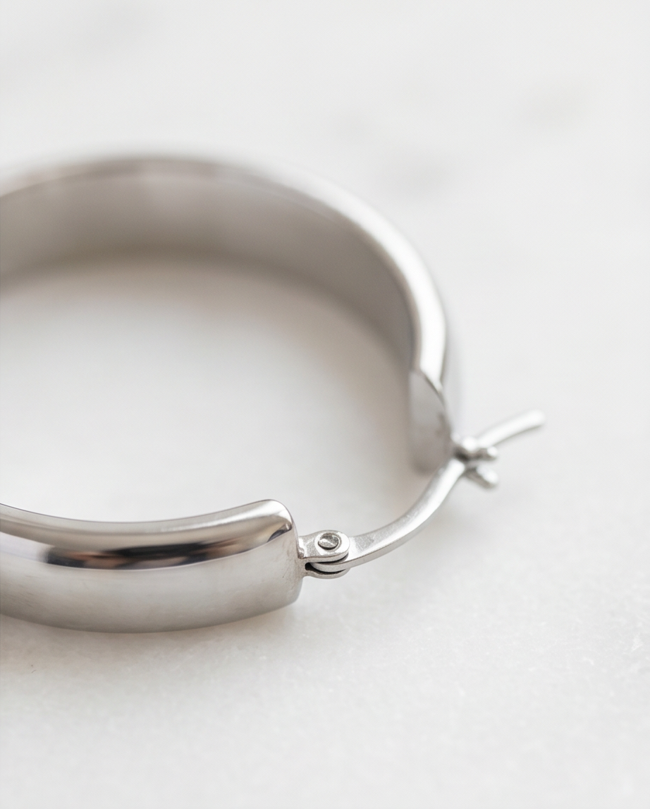 Silver Stainless Steel Wide Hoop Earrings