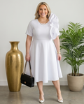 Plus Size White Side Ruffle Skater Dress