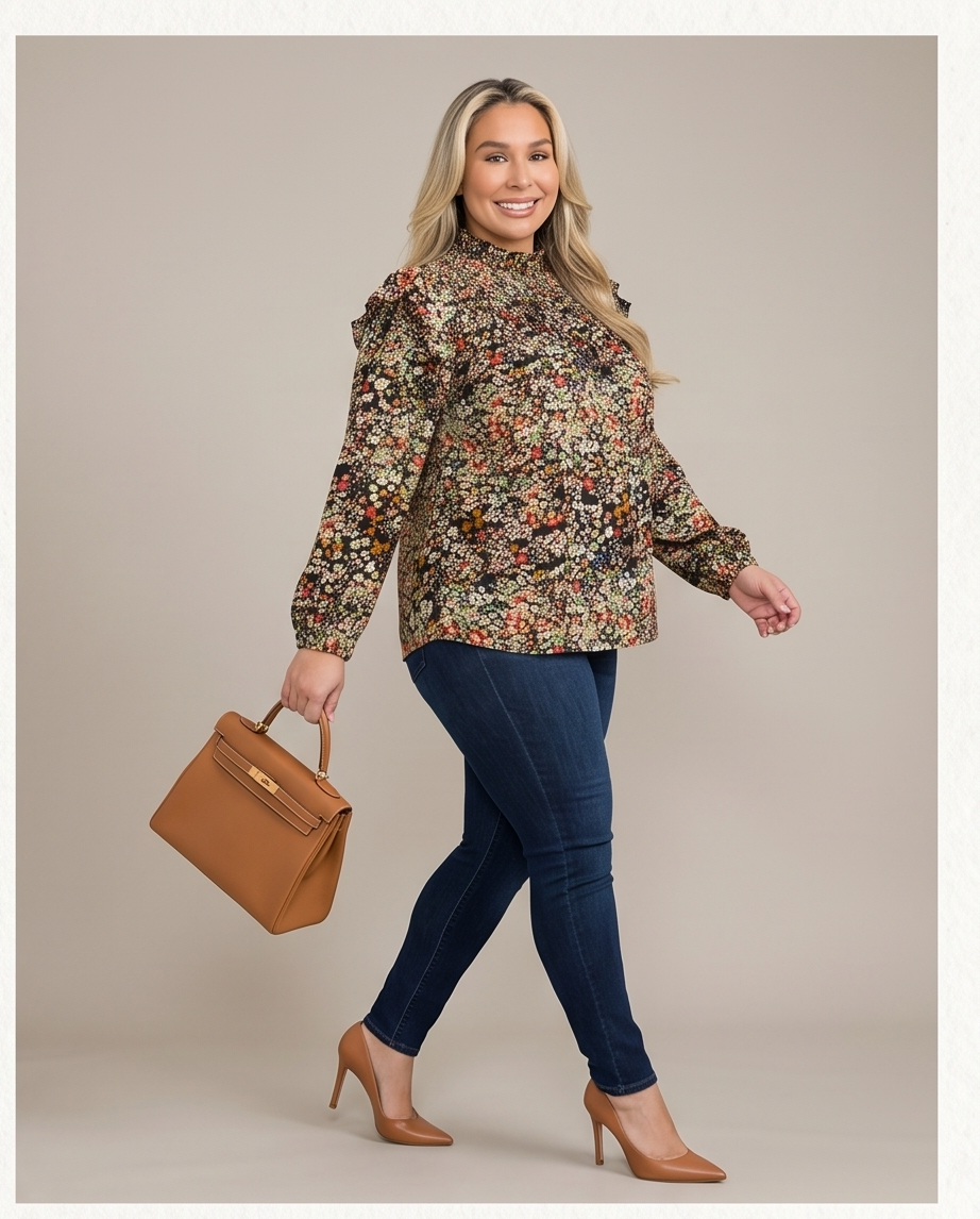 Plus Size Mini Floral Pattern Top