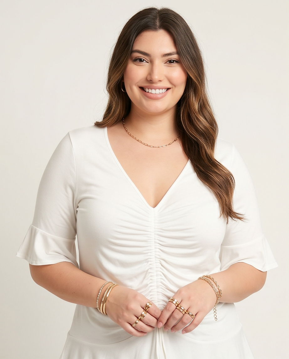 Plus Size Cinched White Top