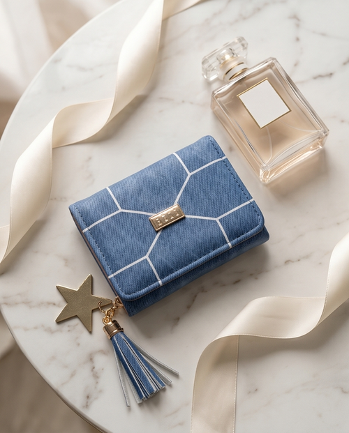 Geometric Blue Tassel Wallet