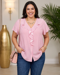Plus Size Pink Ruffle Striped Top