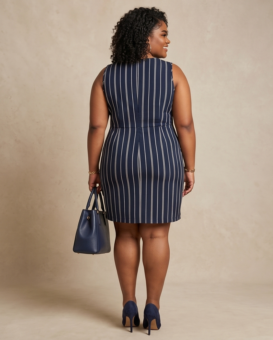 Plus Size Black Knot Front Striped Dress