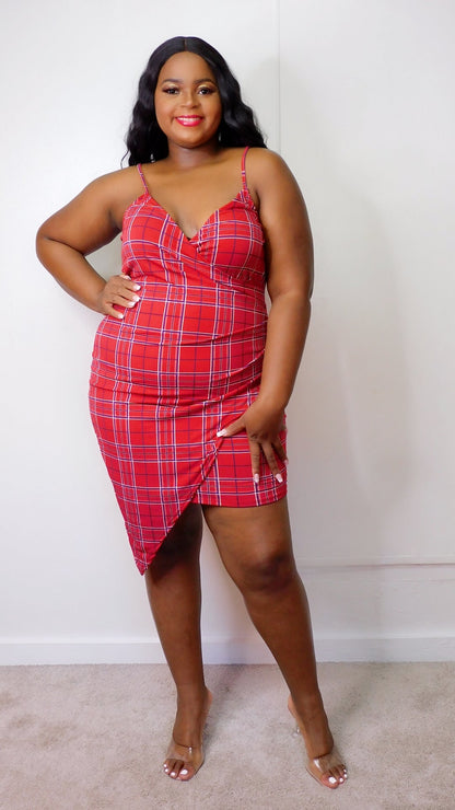 Mid-size Red Checked Stretchy Dress